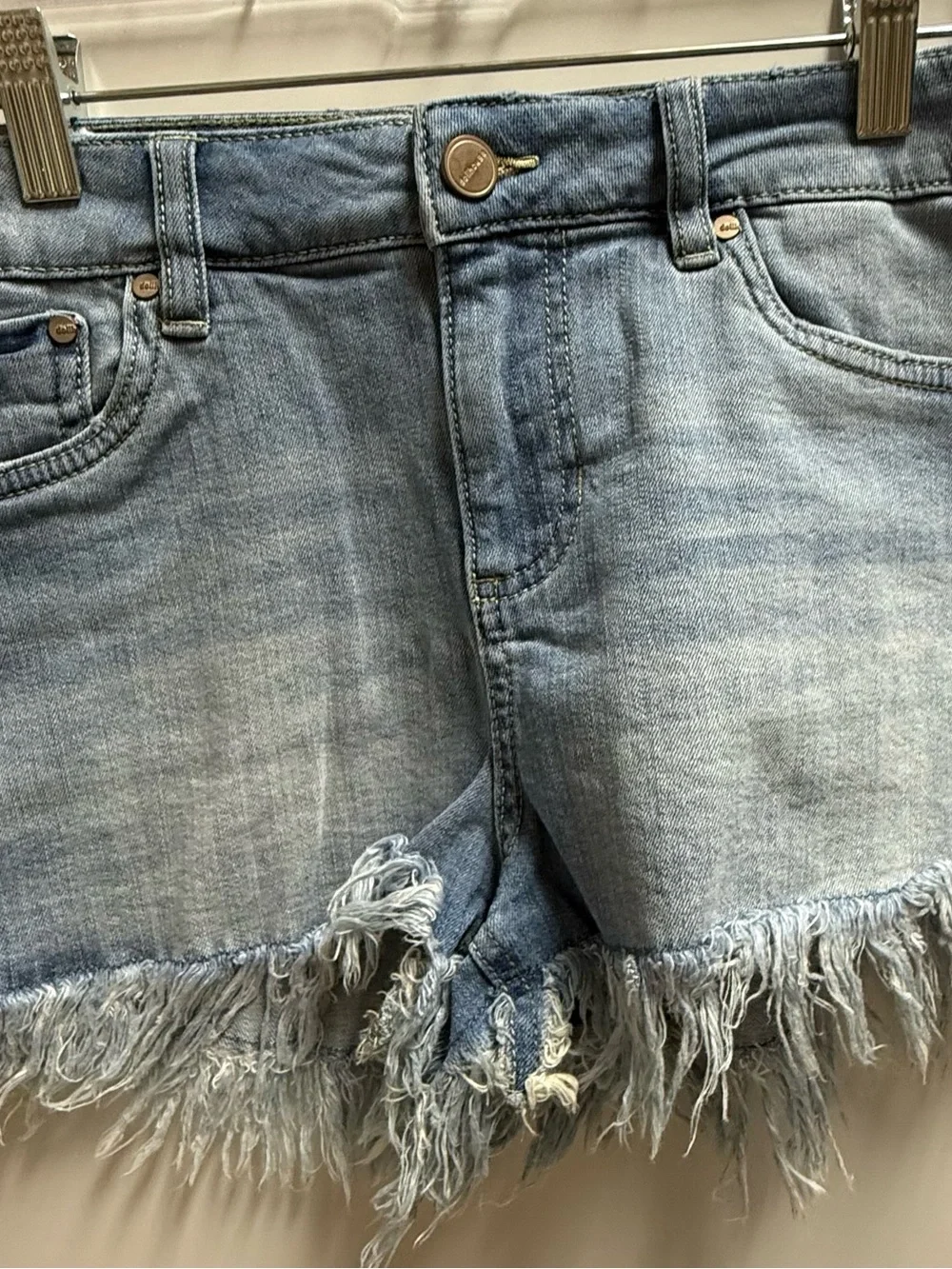 Dollhouse Light Blue Frayed‎ Hem Denim Shorts